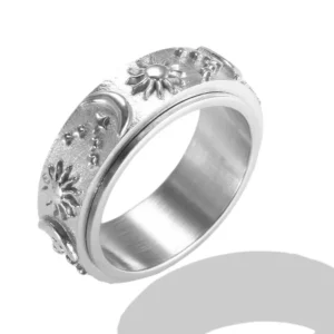 Bague argentée avec inscriptions acier inoxydable