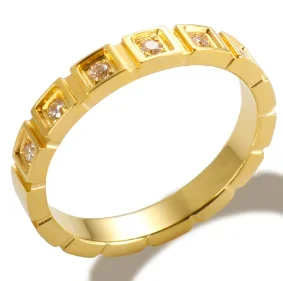 Bague dorée avec cristaux segmentés acier inoxydable