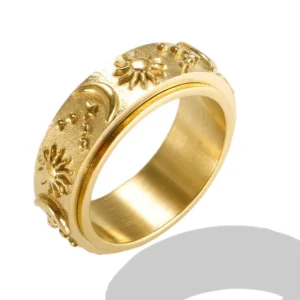 Bague dorée avec inscriptions acier inoxydable