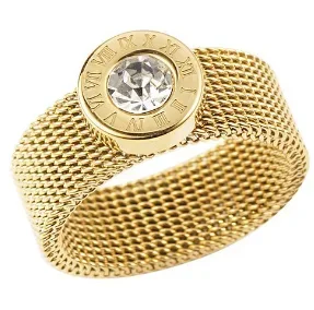 Bague dorée avec maille et cristal