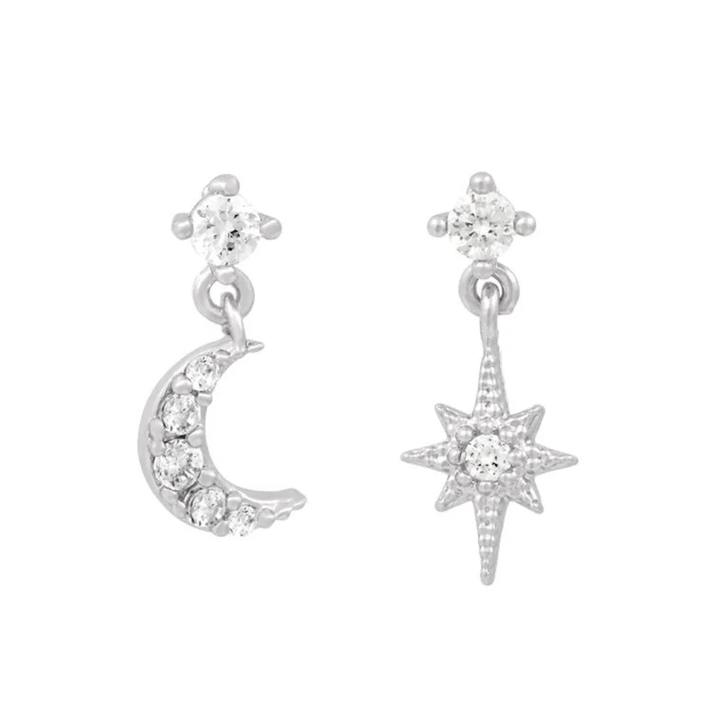 Boucles d'oreilles lune et solei avec cristaux argentées