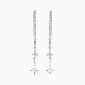 Boucles d'oreilles pendantes étoiles et cristaux argentées