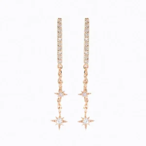 Boucles d'oreilles pendantes étoiles et cristaux dorées