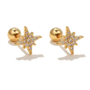 Boucles d'oreilles puces étoiles et cristaux doré