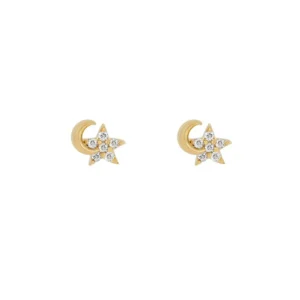 Boucles d'oreilles puces étoiles et cristaux doré