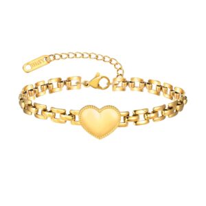 Bracelet à mailles dorées acier inoxydable et coeur