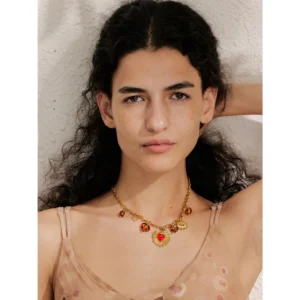 Collier à breloque coeur rouge doré