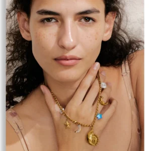 Collier à breloque lune & soleil doré