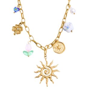 Collier à breloque soleil et fleur doré
