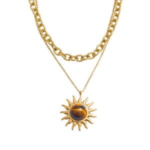 Collier à breloque soleil marron doré