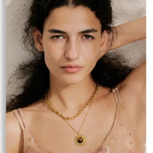 Collier à breloque soleil marron doré