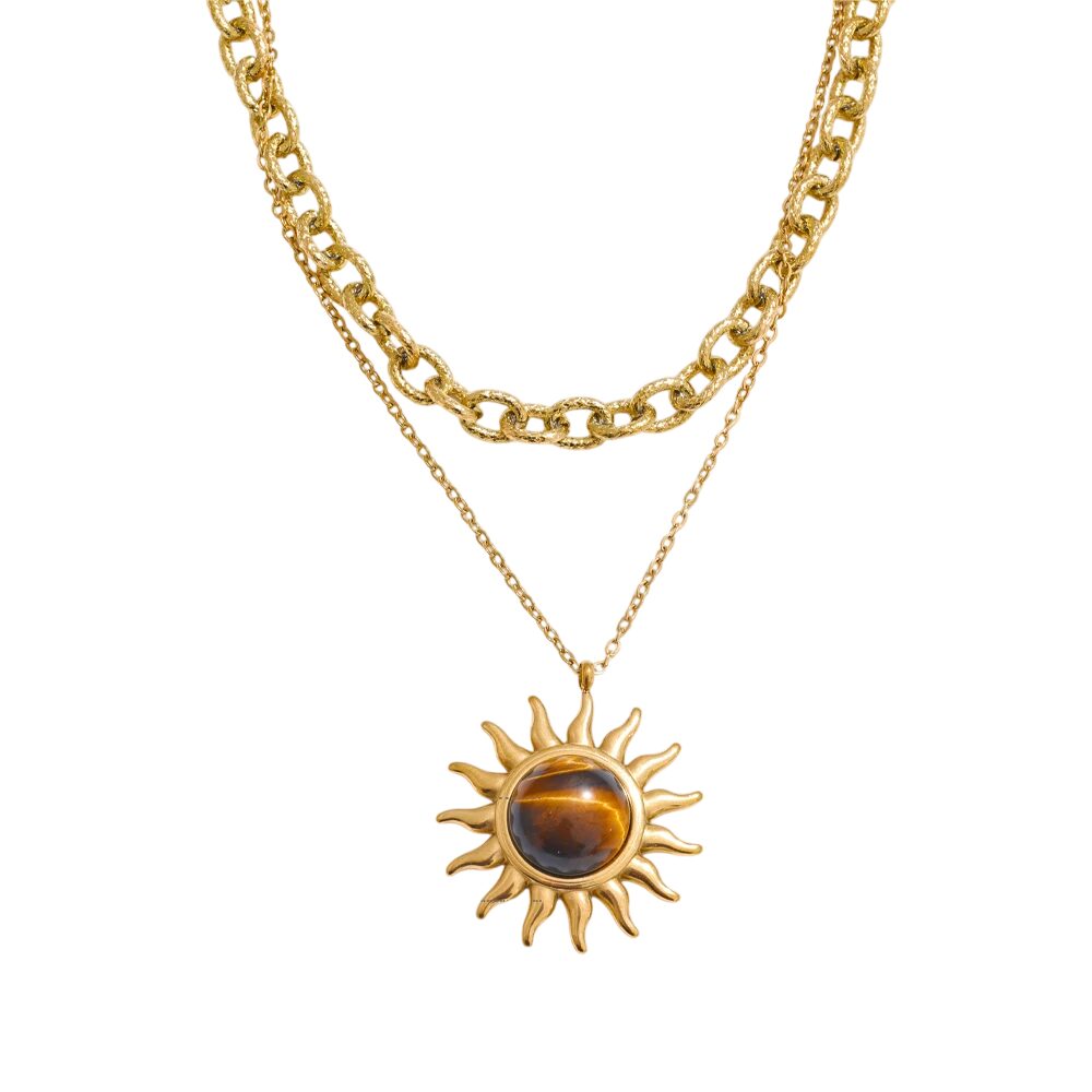 Collier à breloque soleil marron doré