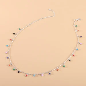 Collier à mini pierres multicolores argenté