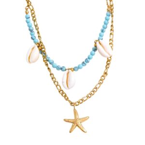 Double collier à breloque etoile de mer doré