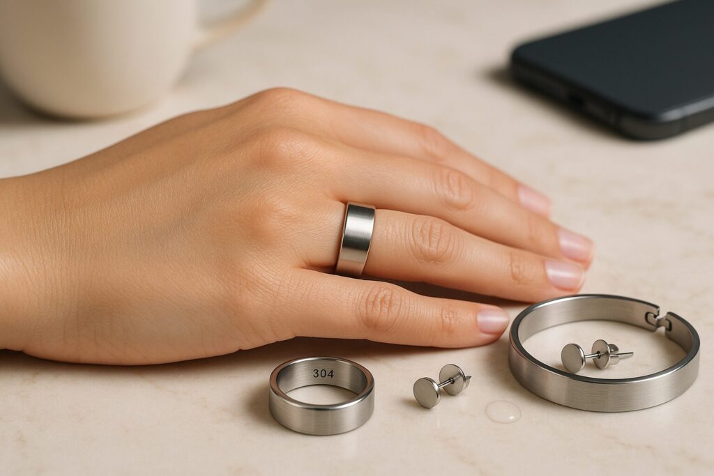 Acier inoxydable 304 : durable, antiallergénique et brillant, parfait pour des bijoux modernes. Résistant à la corrosion et sans ternir, il offre une allure luxe sans compromis, tout en entretien facile et accessibilité au quotidien.