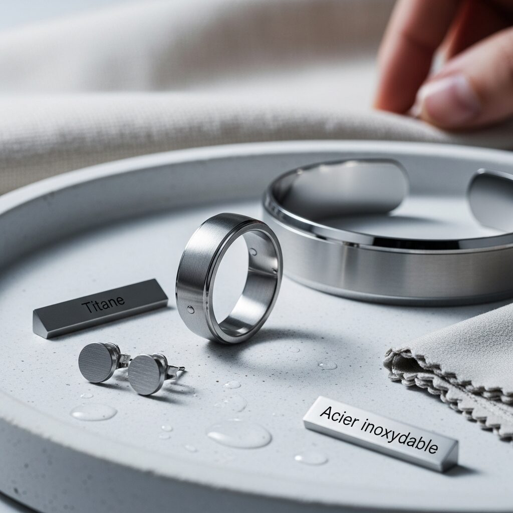 Titane ou acier inoxydable : pourquoi ces matériaux transforment la bijouterie moderne. Éclat durable, entretien facile et un métal qui ne ternit pas. Découvrez des bijoux accessibles, hypoallergéniques et pensés pour durer au quotidien.